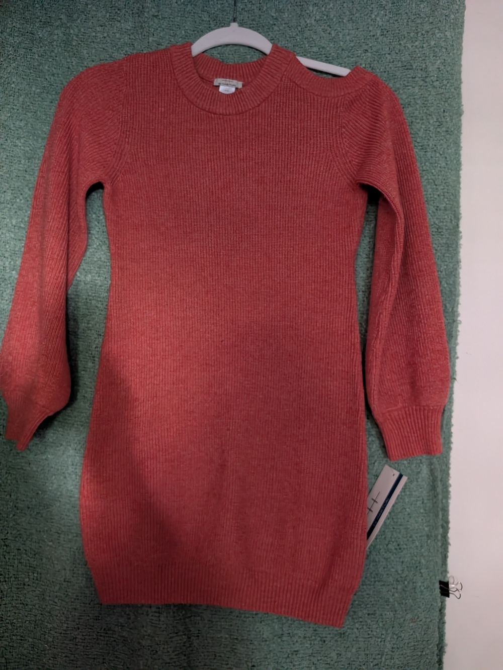 Habitual Ribbed Long-Sleeve Sweater Dress in Rusty Coral